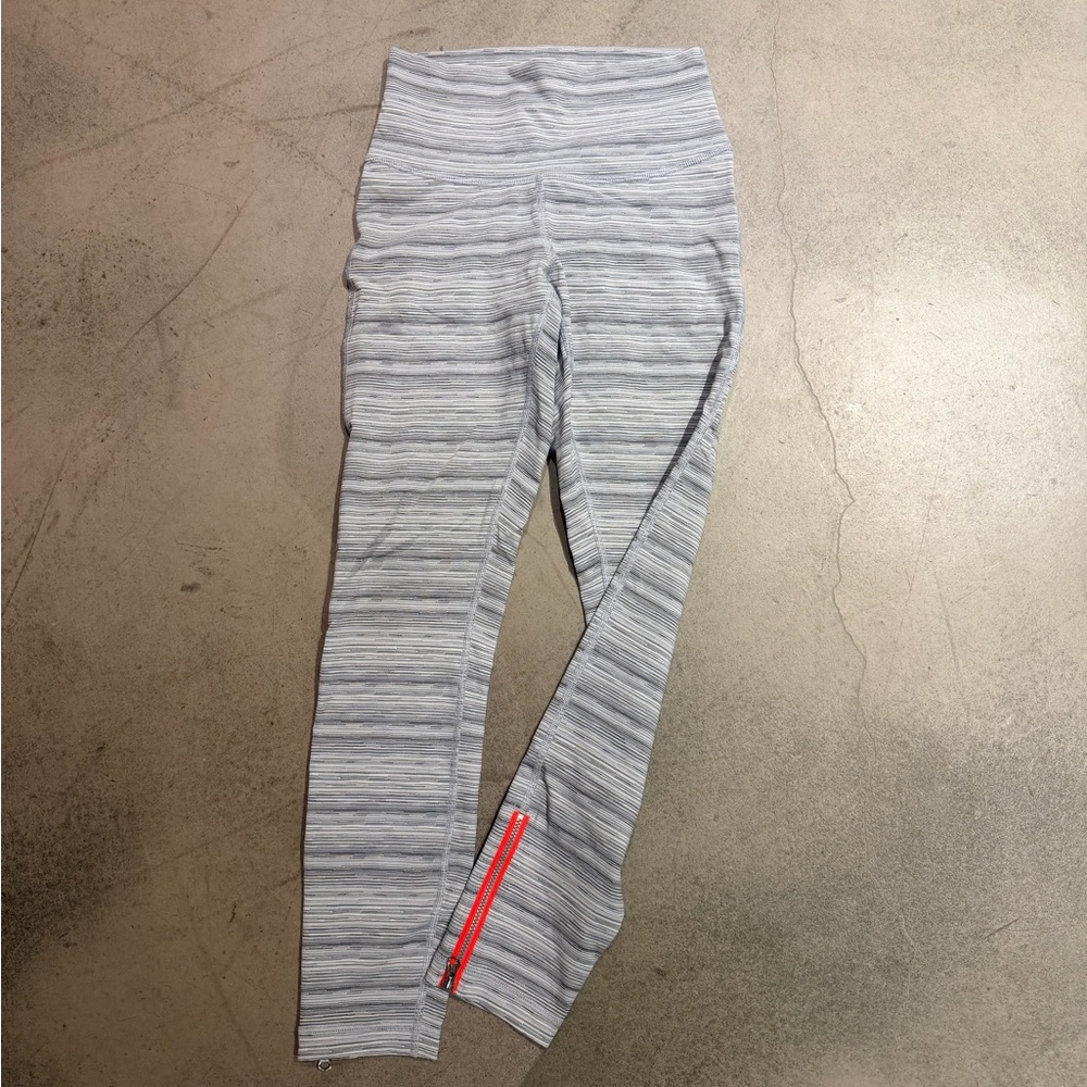 lululemon Striped Gray Leggings with neon zipper Detail - high rise